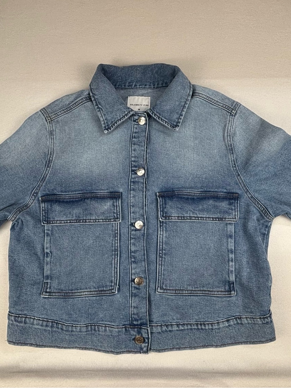 Celebrity Pink Washed Light Blue Denim Trucker Jacket